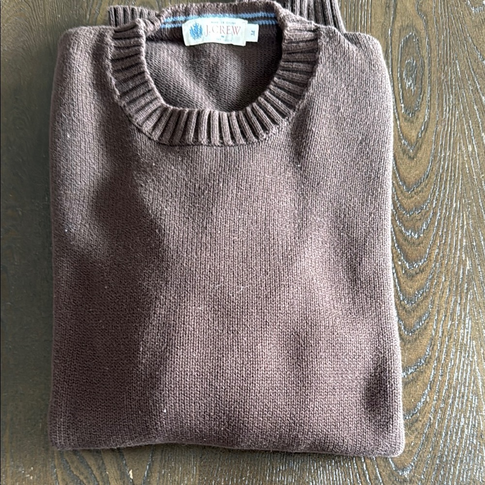 J. Crew Brown Crewneck Sweater with Ribbed Detailing